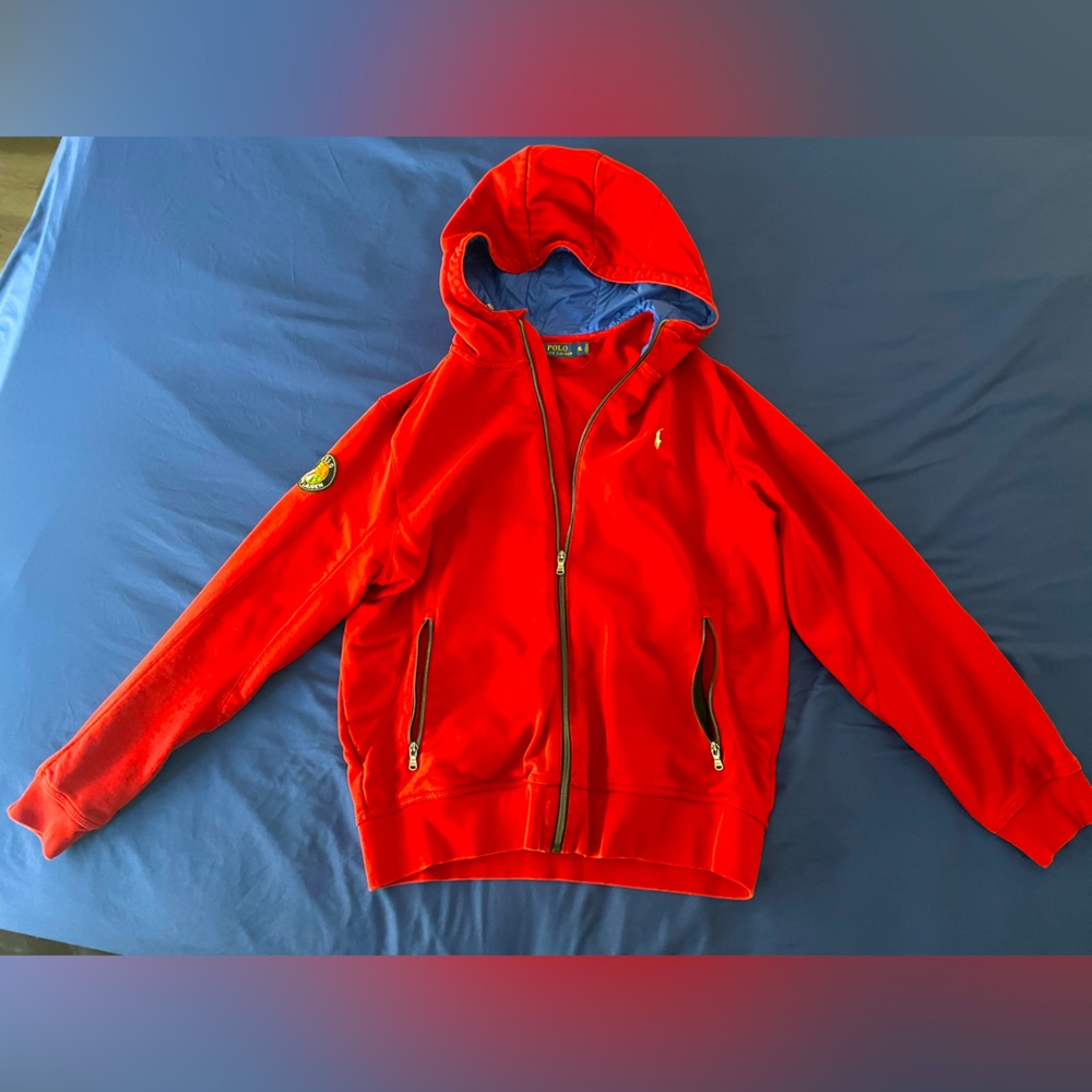 Mens sweatshirt top red with zipper pockets
